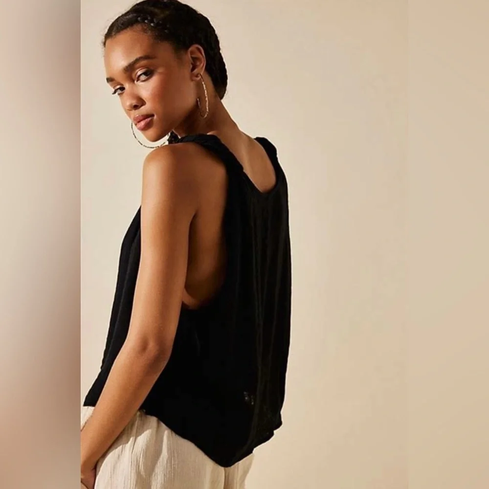 Free People Ivory Massima Reversible Twisted Strap Tank Top Gauzey Lightweight - Picture 4 of 13